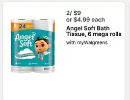 Walgreens Angel Soft Bath Tissue, 6 mega rolls offer