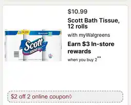 Walgreens Scott Bath Tissue, 12 rolls offer