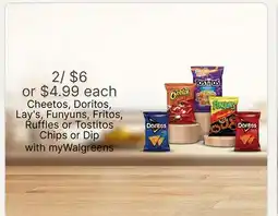 Walgreens Cheetos, Doritos, Lay's, Funyuns, Fritos, Ruffles or Tostitos Chips or Dip offer