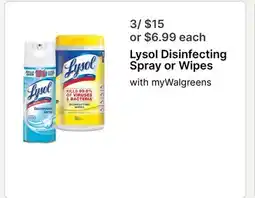 Walgreens Lysol Disinfecting Spray or Wipes offer