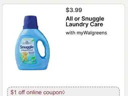 Walgreens All or Snuggle Laundry Care offer