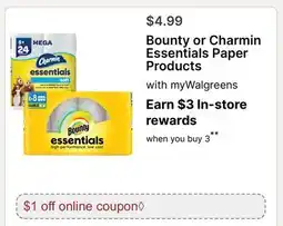Walgreens Bounty or Charmin Essentials Paper Products offer