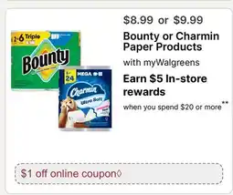 Walgreens Bounty or Charmin Paper Products offer
