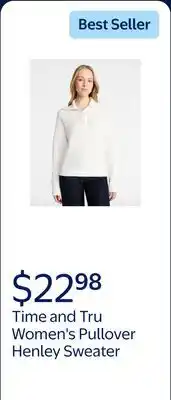 Walmart Time and Tru Women's Pullover Henley Sweater offer
