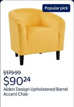 Walmart Alden Design Upholstered Barrel Accent Chair for Livingroom, Yellow Velvet offer
