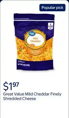 Walmart Great Value Mild Cheddar Finely Shredded Cheese offer