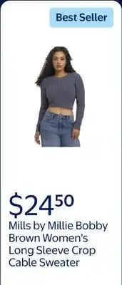 Walmart Mills by Millie Bobby Brown Women's Long Sleeve Crop Cable Sweater offer