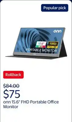 Walmart onn 15.6 FHD (1920 x 1080p) LCD Portable Office Monitor, with Cable, Black offer