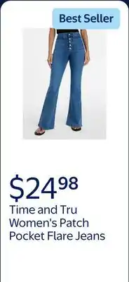 Walmart Time and Tru Women's Patch Pocket Flare Jeans, 31 Inseam offer