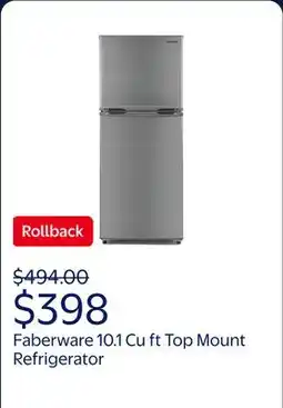 Walmart Faberware 10.1 Cu ft Top Mount Double Door Refrigerator, Silver offer