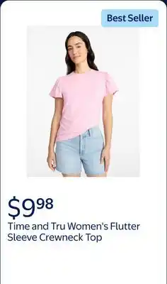 Walmart Time and Tru Women's Crewneck Top with Short Flutter Sleeves offer