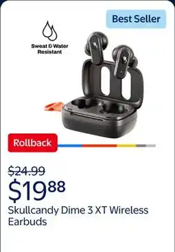Walmart Skullcandy Dime 3 XT True Wireless in-Ear Earbuds, True Black offer