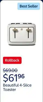 Walmart Beautiful 4-Slice Toaster with Touch-Activated Display, White Icing by Drew Barrymore offer