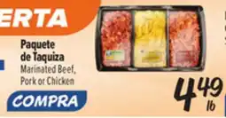 El Super Marinated Beef, Pork or Chicken offer