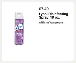 Walgreens Lysol Disinfecting Spray, 19 oz offer