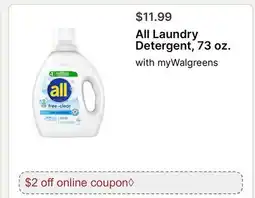 Walgreens All Laundry Detergent, 73 oz offer