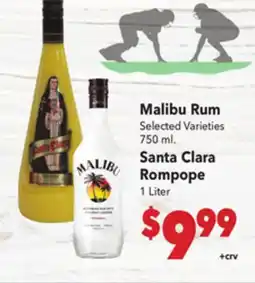 Vallarta Supermarkets Malibu Rum Selected Varieties 750 ml. Santa Clara Rompope 1 Liter offer