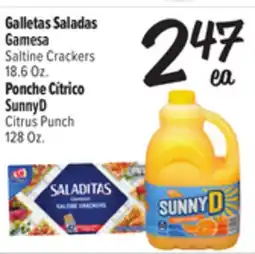 El Super Fresh Gamesa Saltine Crackers 18.6Oz., SunnyD Citrus Punch 128Oz offer