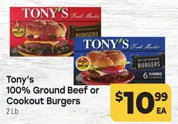 Tony’s Fresh Market Tony's 100% Beef 100% Ground Beef or Cookout Burgers offer