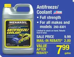 Menards Antifreeze/ Coolant offer