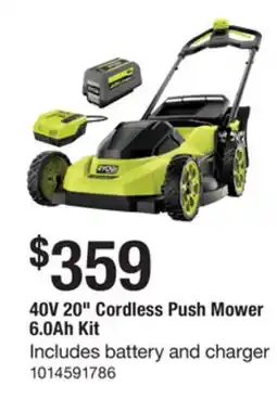 The Home Depot RYOBI 40V 20 Cordless Push Mower 6.0Ah Kit offer