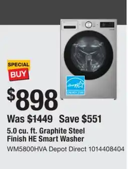 The Home Depot LG 5.0 cu. ft. Graphite Steel Finish HE Smart Washer offer