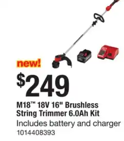 The Home Depot MILWAUKEE 18V 16 Brushless String Trimmer 6.0Ah Kit offer