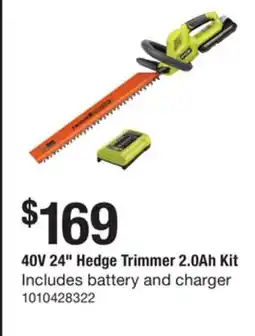 The Home Depot RYOBI 40V 24 Hedge Trimmer 2.0Ah Kit offer