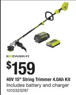 The Home Depot RYOBI 40V 15 String Trimmer 4.0Ah Kit offer