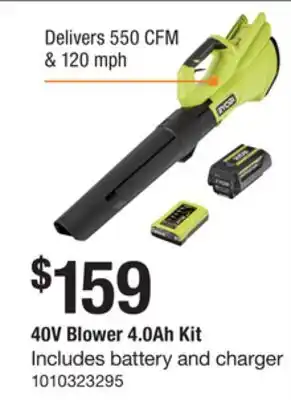 The Home Depot Ryobi 40V Blower 4.0Ah Kit offer
