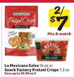 Winn Dixie La Mexicana Salsa or Snack Factory Pretzel Crisps offer