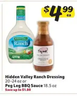 Winn Dixie Hidden Valley Ranch Dressing or Peg Leg BBQ Sauce offer