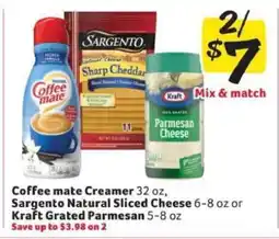 Winn Dixie Coffee mate Creamer, Sargento Natural Sliced Cheese, Kraft Grated Parmesan offer