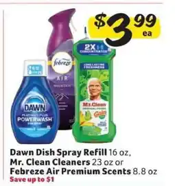 Winn Dixie Dawn Dish Spray Refill, Mr. Clean Cleaners, Febreze Air Premium Scents offer