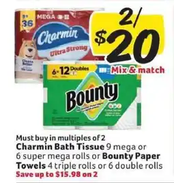 Winn Dixie Charmin Bath Tissue or Bounty Paper Towels offer