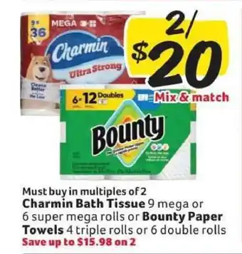 Winn Dixie Charmin Bath Tissue or Bounty Paper Towels offer