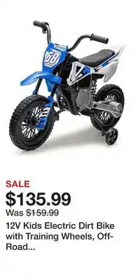 Kohl's 12V Kids Electric Dirt Bike with Training Wheels, Off-Road Motorcycle w/ Twist Grip Throttle&Music offer