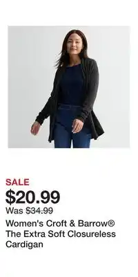 Kohl's Women's Croft & Barrow The Extra Soft Closureless Cardigan offer
