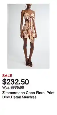 Nordstrom Zimmermann Coco Floral Print Bow Detail Minidres offer