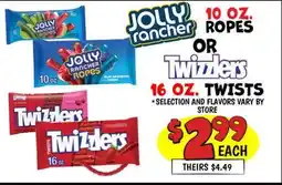 Ollie's JOLLY rancher 10 0Z ROPES OR Twizzlers 16 OZ. TWISTS offer