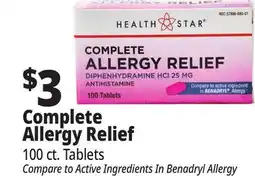 Ocean State Job Lot Health Star 25 mg Complete Allergy Relief 100 Tablets offer