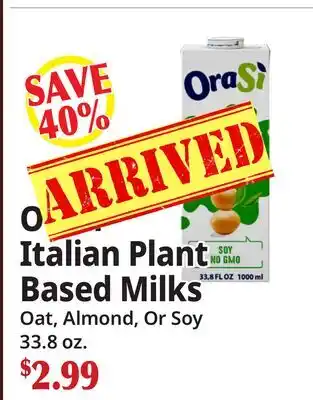 Ocean State Job Lot Orasi Italian Plant Based Milks offer