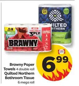 Weis Markets Brawny Paper Towels 4 double roll Quilted Northern Bathroom Tissue 6 mega roll offer