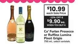 ACME Ca' Furlan Prosecco or Ruffino Lumina Pinot Grigio offer