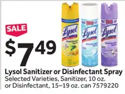 Stop&Shop Lysol Sanitizer or Disinfectant Spray offer