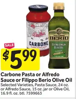 Stop&Shop Carbone Pasta or Alfredo Sauce or Filippo Berio Olive Oil offer