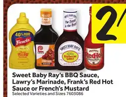 Stop&Shop Sweet Baby Ray's BBQ Sauce, Lawry's Marinade, Frank's Red Hot Sauce or French's Mustard offer