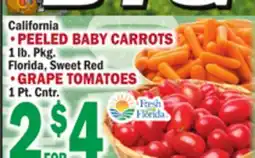 C Town California •PEELED BABY CARROTS 1 lb. Pkg. Florida, Sweet Red •GRAPE TOMATOES 1 Pt. Cntr offer