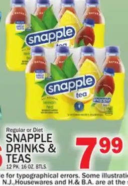 C Town SNAPPLE DRINKS & DRINKS & TEAS 12 pk.16 oz.oz.Btls offer