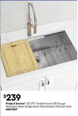 Lowe's 32x19 Undermount 18 Gauge Stainless Steel Single Bowl Workstation Kitchen Sink offer